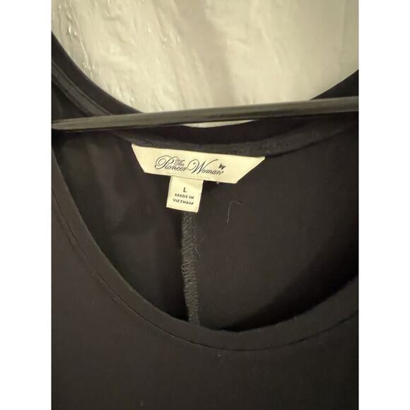 Pioneer Woman Black Floral Border Print Shift Dress Sz L Boho Cottage Prairie - Picture 3 of 5